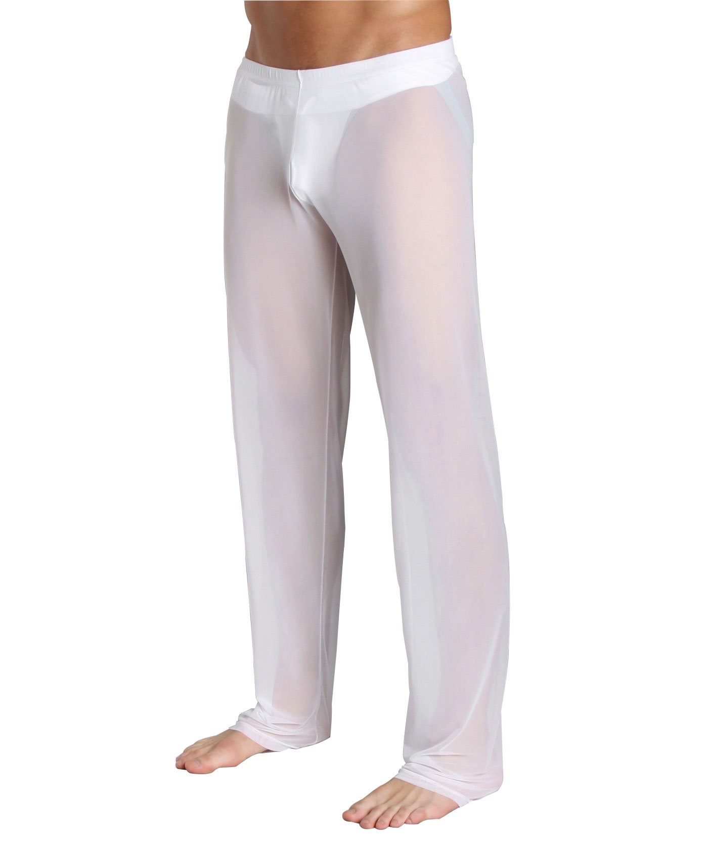 Pantalon transparent blanc en maille - Vêtement de nuit pour homme - Lingerie sexy en nylon - Pantalon en maille transparente - Pantalon long pour homme - Pantalon en maille fine