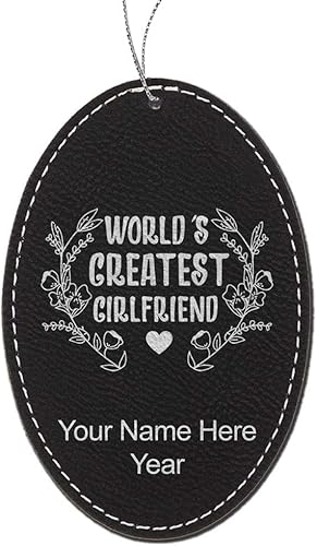 Miniatura 5 de LaserGram Personalized Christmas Ornament, World's Greatest Girlfriend, Faux Leather, Custom Laser Engraved Gift Idea (Oval Shape, Gray) Grey,Black