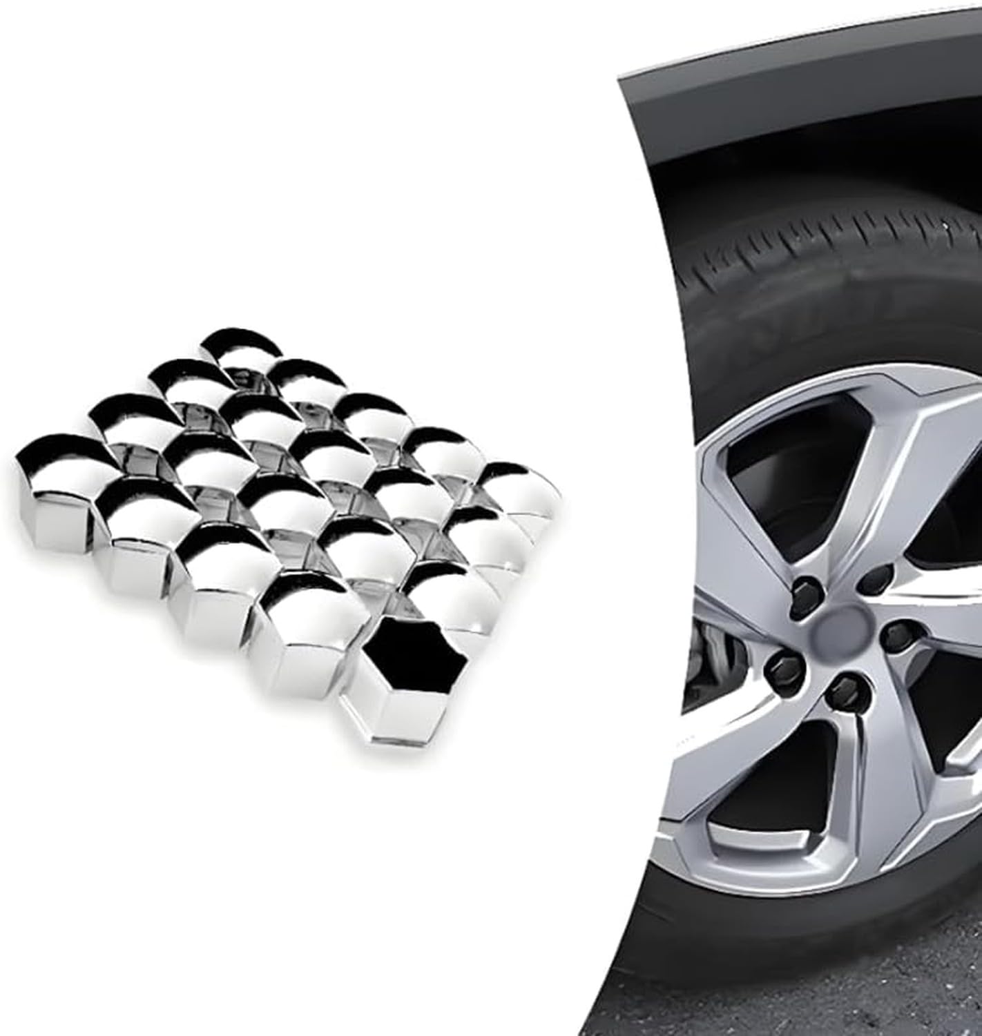 LGBBTI 20 Protective Wheel Nut Caps Pack - Silver Chrome Lug Nut Covers, Antirust Car Bolt Protectors Tyre Hub Styling Trim Accessories 20PCS, normal, 17mm