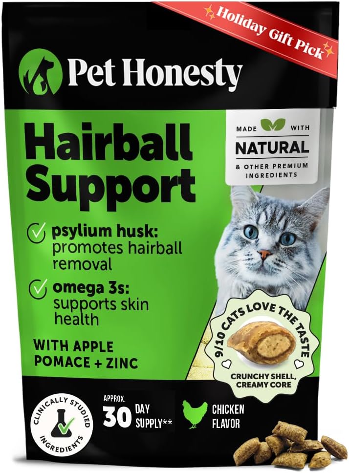 Cat Hairball Support Crunchy & Creamy Chews, Hairball...