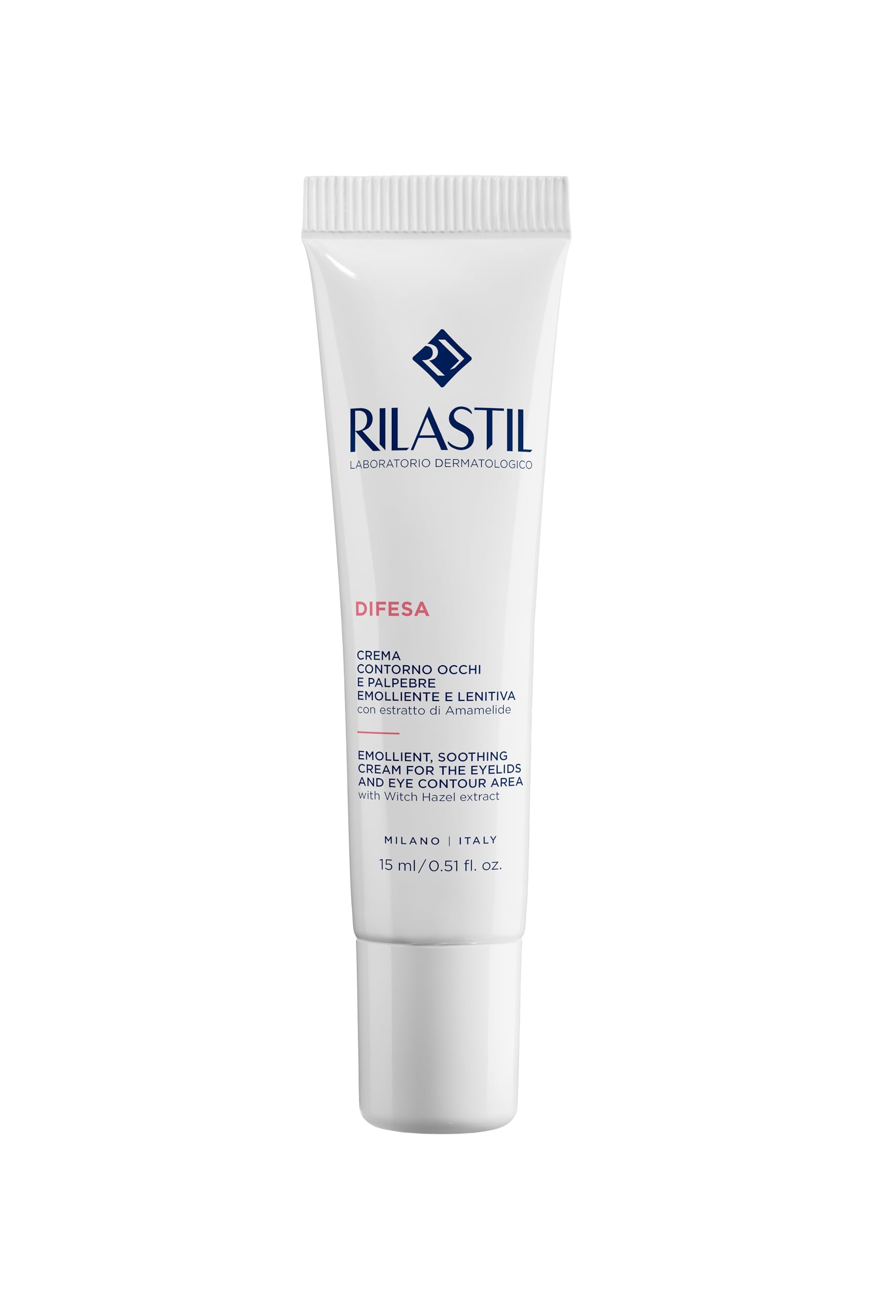 Rilastil Difesa Pflegende und Beruhigende Augenkontur- und Augenlidcreme, Für Empfindliche und Reizbare Haut, Frei von Konservierungsmitteln und Duftstoffen, 15 ml