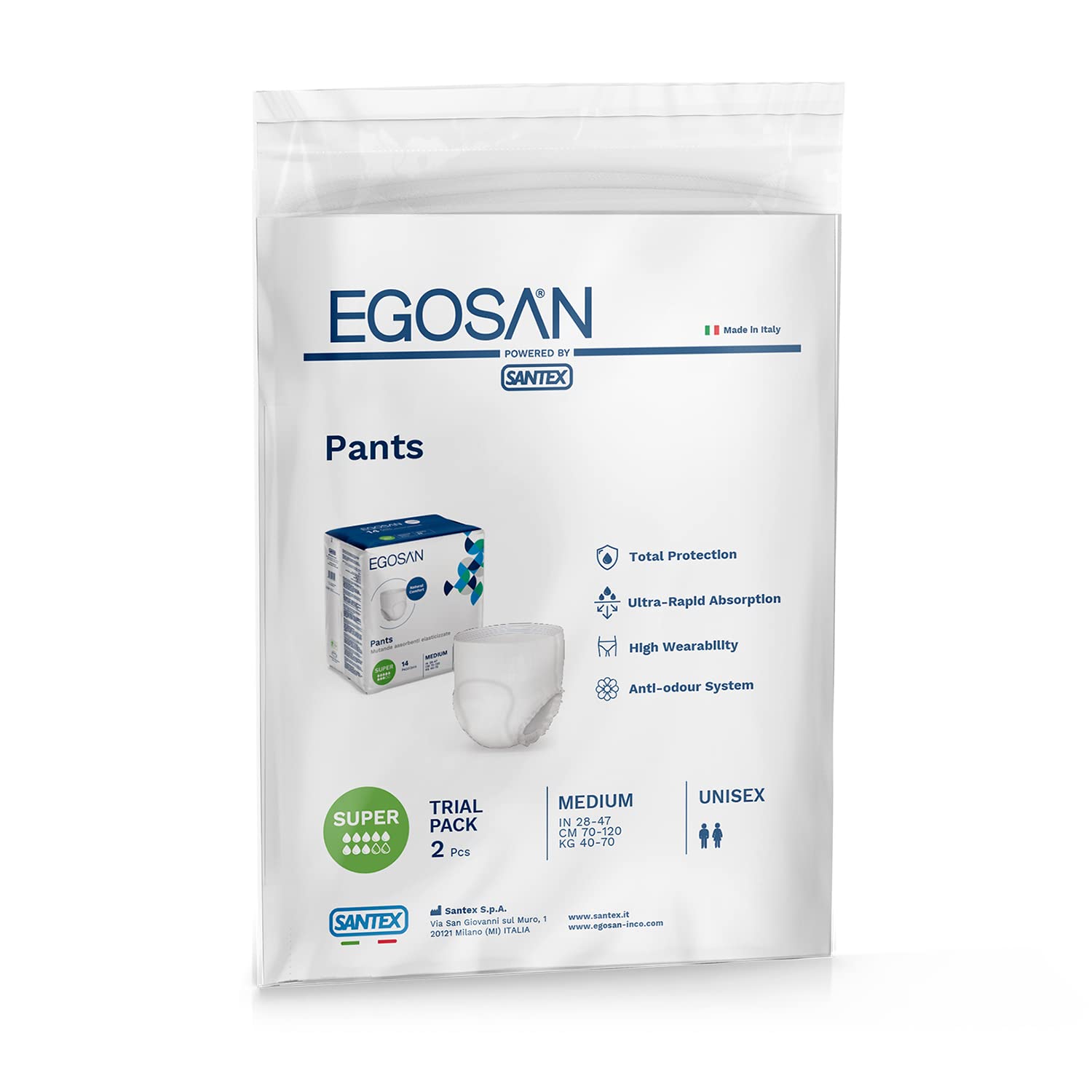 Egosan Super Incontinence Adult Pull Up Underwear with New Stretchable Waistband, Maximum Absorbency for Active Men and Women (Medium, 2, Count)