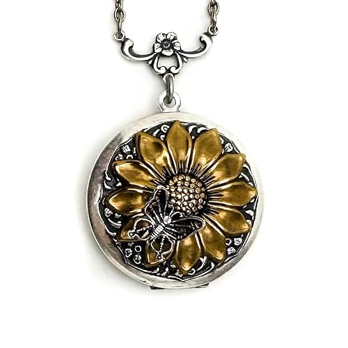 Miniatura 3 de Sunflower and Butterfly Locket Necklace 1.25 inch with choice of chain length