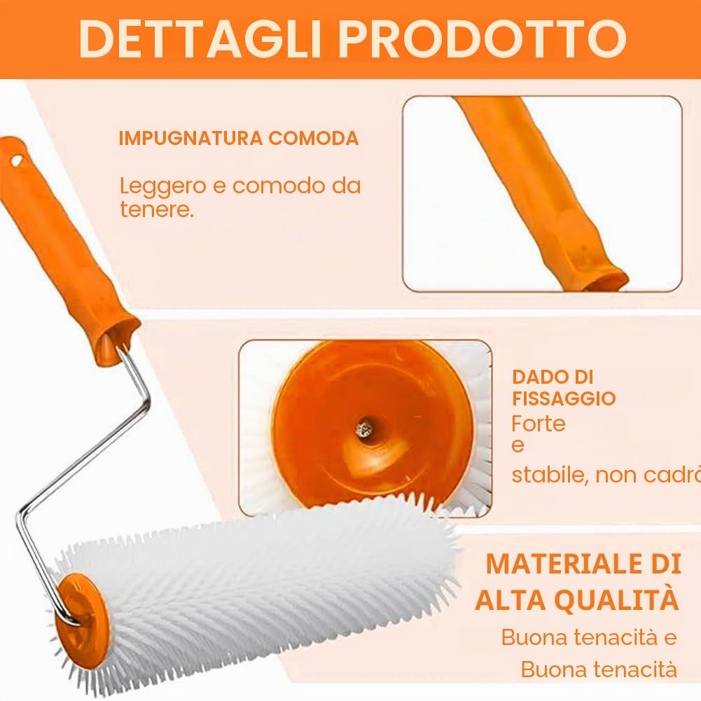 Rullo Frangibolle,Rullo Pavimento Adatto,Spazzola Pavimento da Parete in Cemento per l'antischiuma Durante la Costruzione di Cemento Autolivellante,Lunghezza 22 cm,Altezza Denti 11 mm
