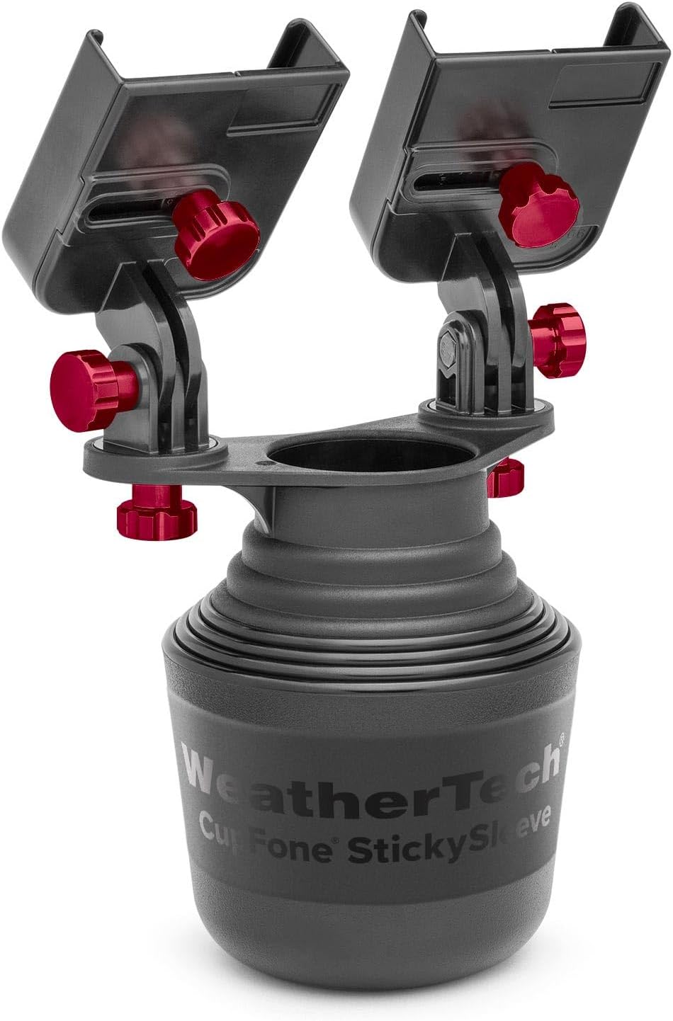 WeatherTech CupFone Duo – Adjustable, Universal Cup Holder Phone Mount Car & Truck Accessory – Best Design for iPhone & Smartphone Charging – Silver Metal Knobs