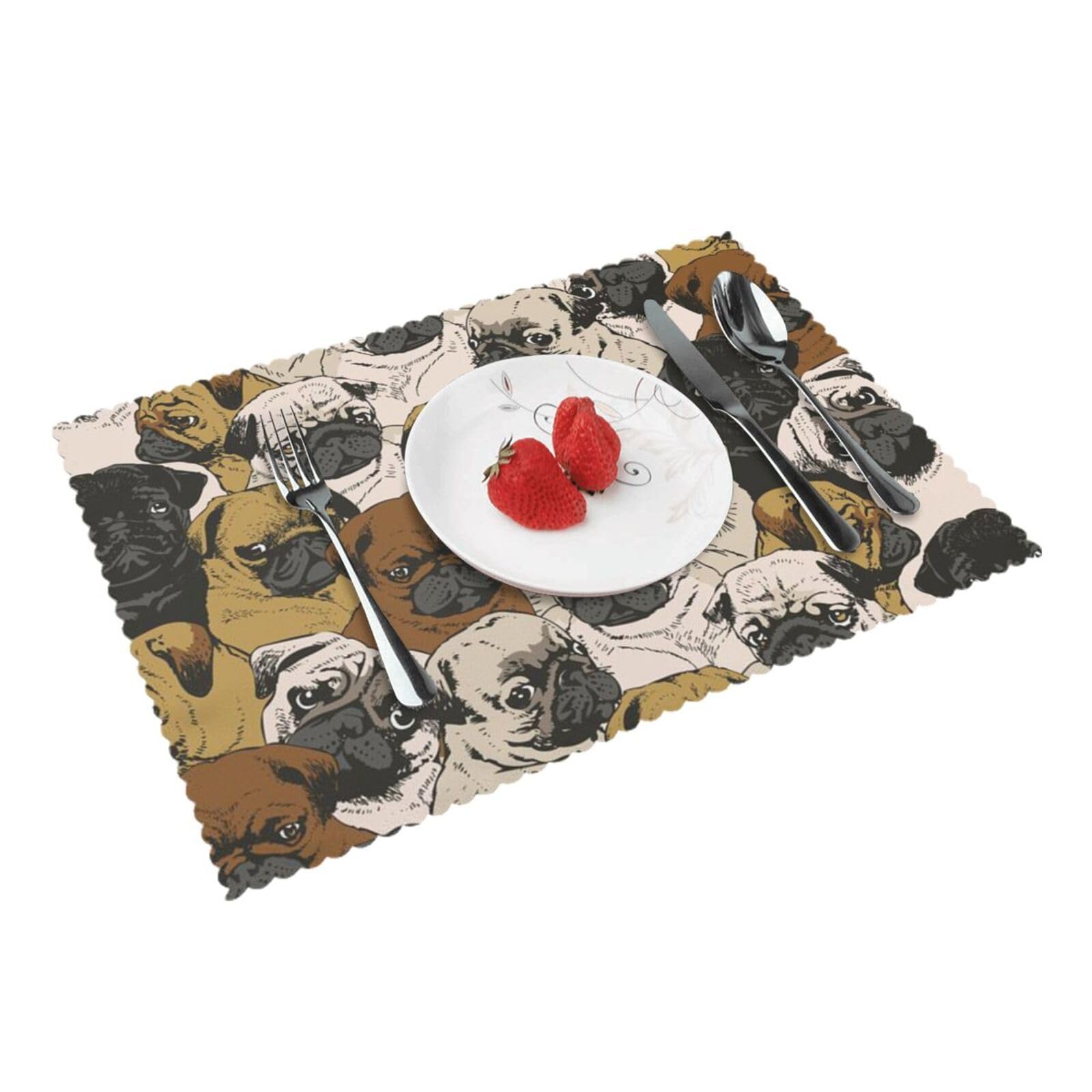 Bnvsadc Imagen De Pug 4 Pcs Heat Resistant Placemat 45X30 Cm, Printed Non-Slip Place Mats For Kitchen Dining Table Indoor Outdoor