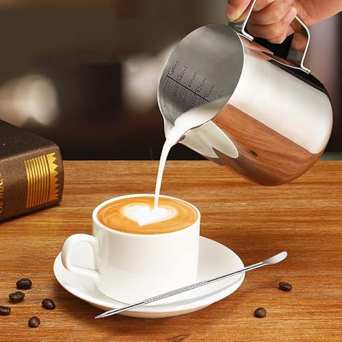 Milk Frothing Pitcher, 20Oz/600Ml Milk Frother Cup Stainless Steel Jug Steaming Pitcher, Milk Coffee Cappuccino Latte Art Barista Steam Pitchers Milk Jug Cup With Decorating Pen Gray #TOP1