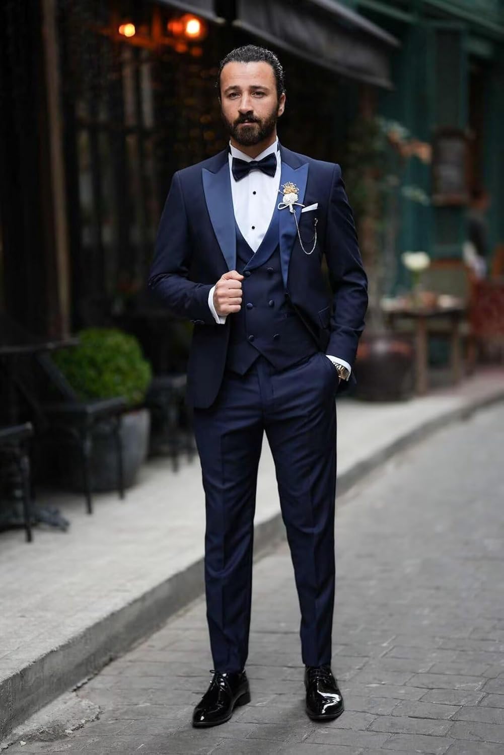 Wangyue Mens Suit 3 Piece Tuxedo Slim Fit Double Breasted Suit Men Wedding Party Prom Suits