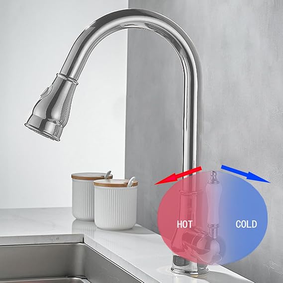 Vintage Kitchen Sink Faucet with Pull Out Spray, 360° Swivel Spout, Chrome Finish, Brass with Ceramic Components