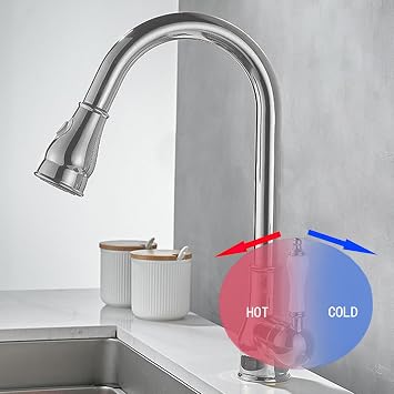 Vintage Kitchen Sink Faucet with Pull Out Spray, 360° Swivel Spout, Chrome Finish, Brass with Ceramic Components
