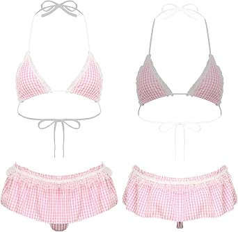 Jhaoyu Adult Japanese Anime Bra and Panty Set Nightwear Teddy Plaid Beachwear Tanning Suit Micro Mini Bikinis
