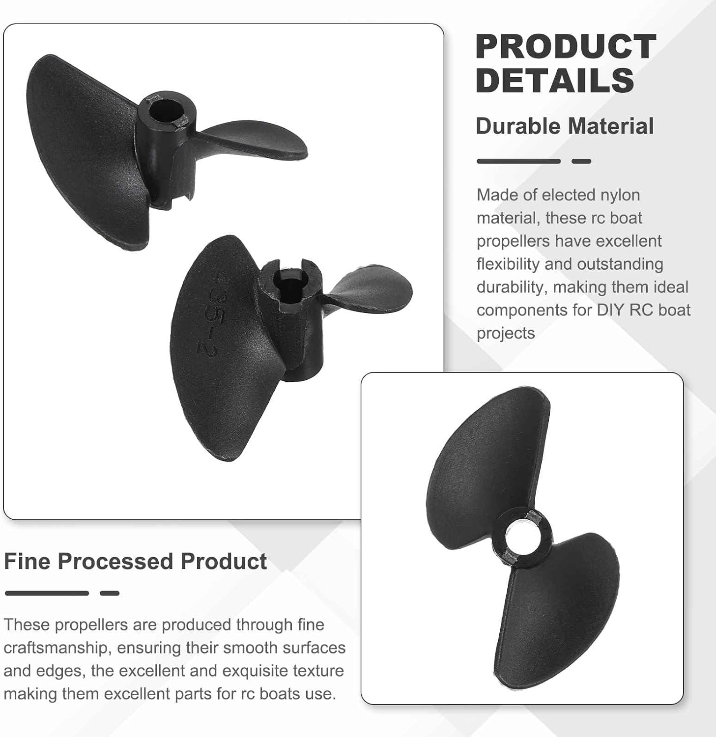 MECCANIXITY 3pcs RC Boat Propeller, 2 Blades Propellers 4mm Hole Dia 35mm OD 40mm Pitch CW Clockwise Rotating Drill Propeller for RC Boat, DIY Ship Model, Black