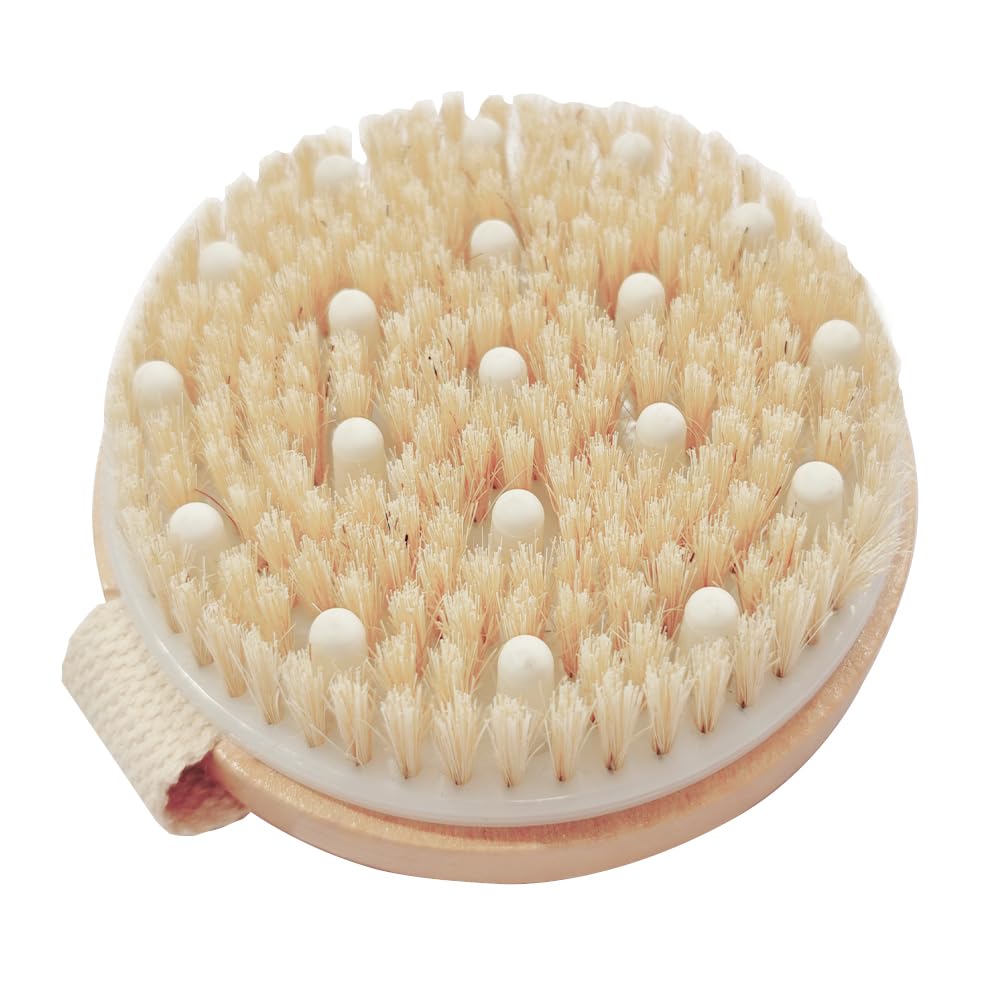 OHOO Bamboo Dry Body Brush Shower Brushing Removes Dry Skin with Massage Nodes Exfoliating Bath Brushes Body Scrubber