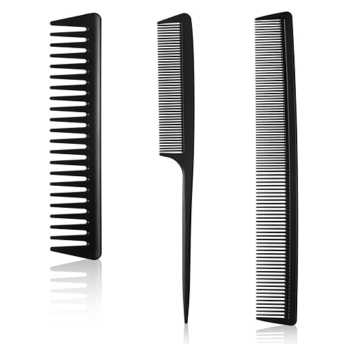 Peine desenredante de dientes anchos, 3 piezas, peine para desenredar el cabello, peine de fibra de carbono, peine de corte antiestático, resistente