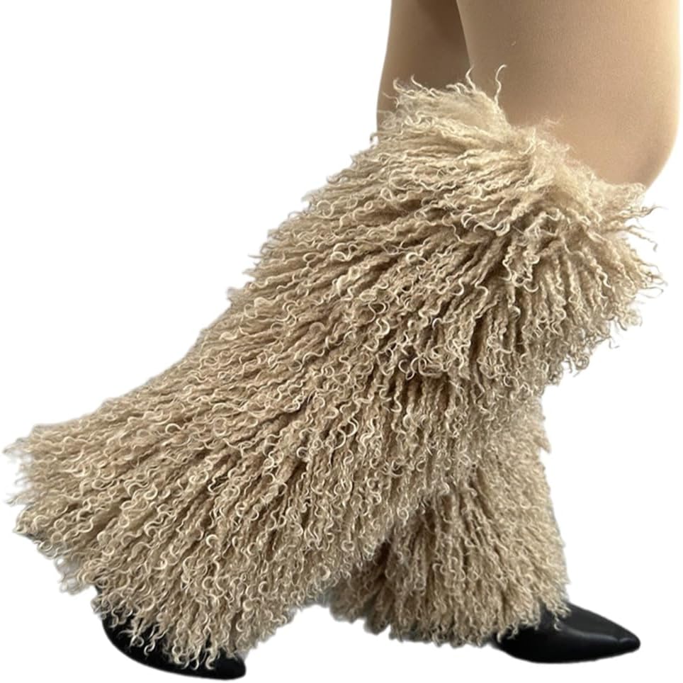 Women Fall Winter Furry Leg Warmers Calf Socks Cuffs Solid Color Fuzzy Plush Foot Warming