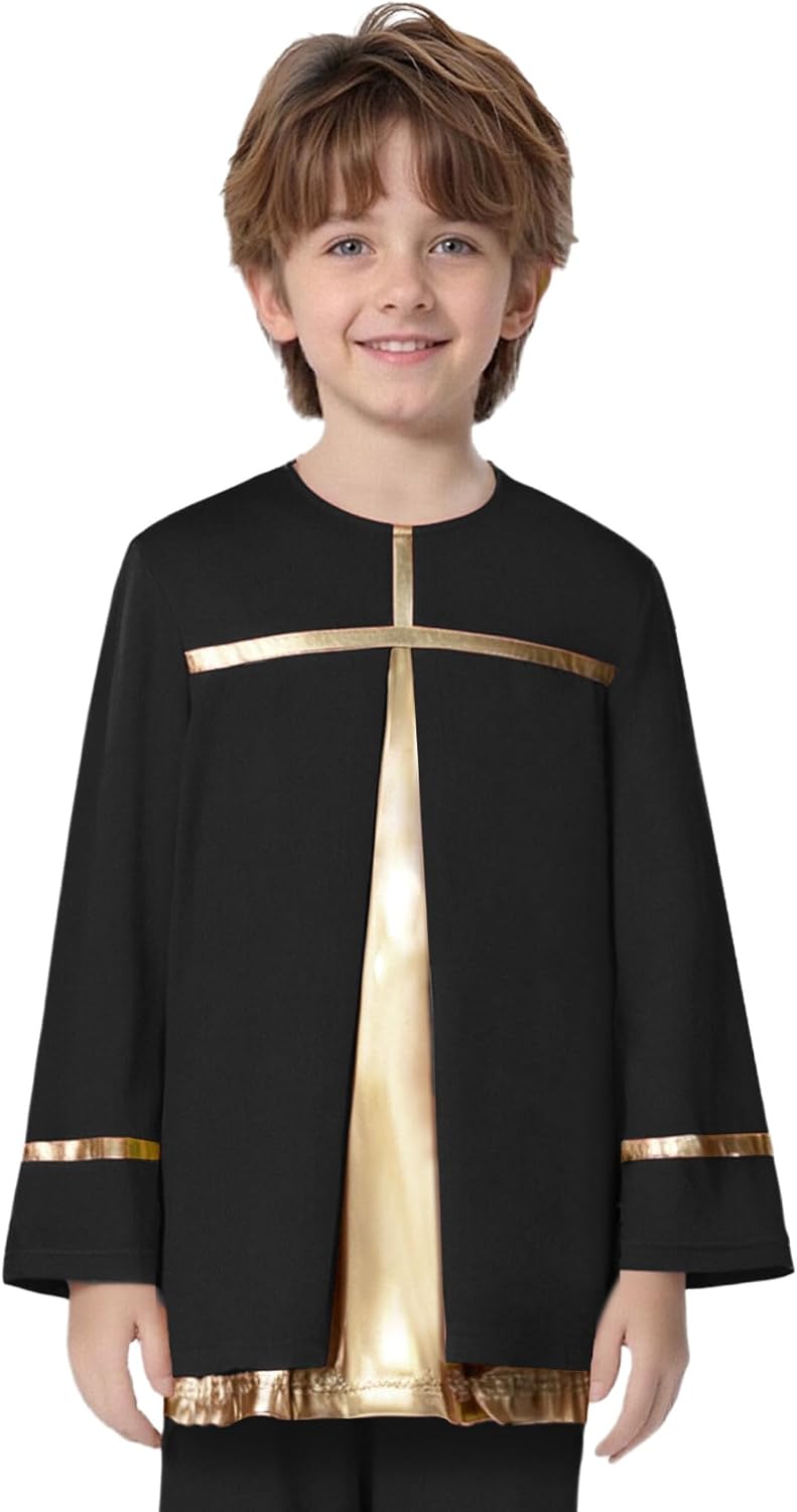 Kids Boys Pullover Dance Top Metallic Long Sleeve Praise Dance Shirt Liturgical Worship Bi Color Block Top