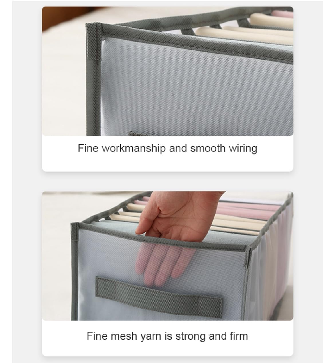 Xolengta Wardrobe Clothes Organizer Jeans Compartment Storage Box 7 Grids Folding Clothes Drawer Mesh Separation Organizer Washable Storage Containers Bedroom Closet(Medium Size)(1 Item)(Multicolor)