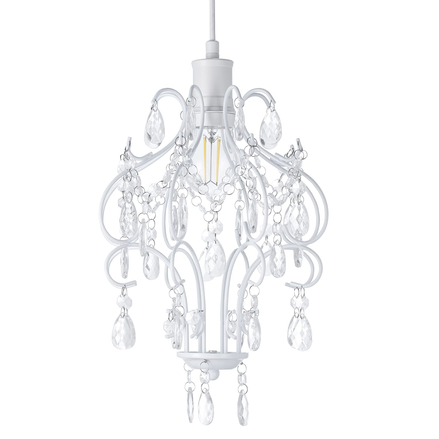 Rackhams White Matt Shabby Chic Chandelier Style Pendant Ceiling Lamp Shade With Acrylic