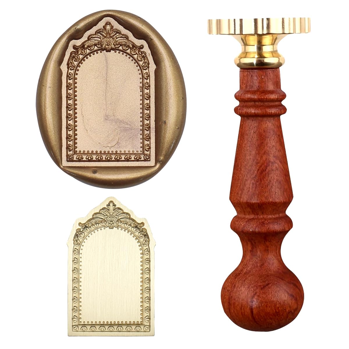 Tampon de cire avec cadre – Superbes détails 3D en relief tête en relief et poignée en bois pour cachet de cire – Décoration pour enveloppe, lettre, invitation de mariage (F09)