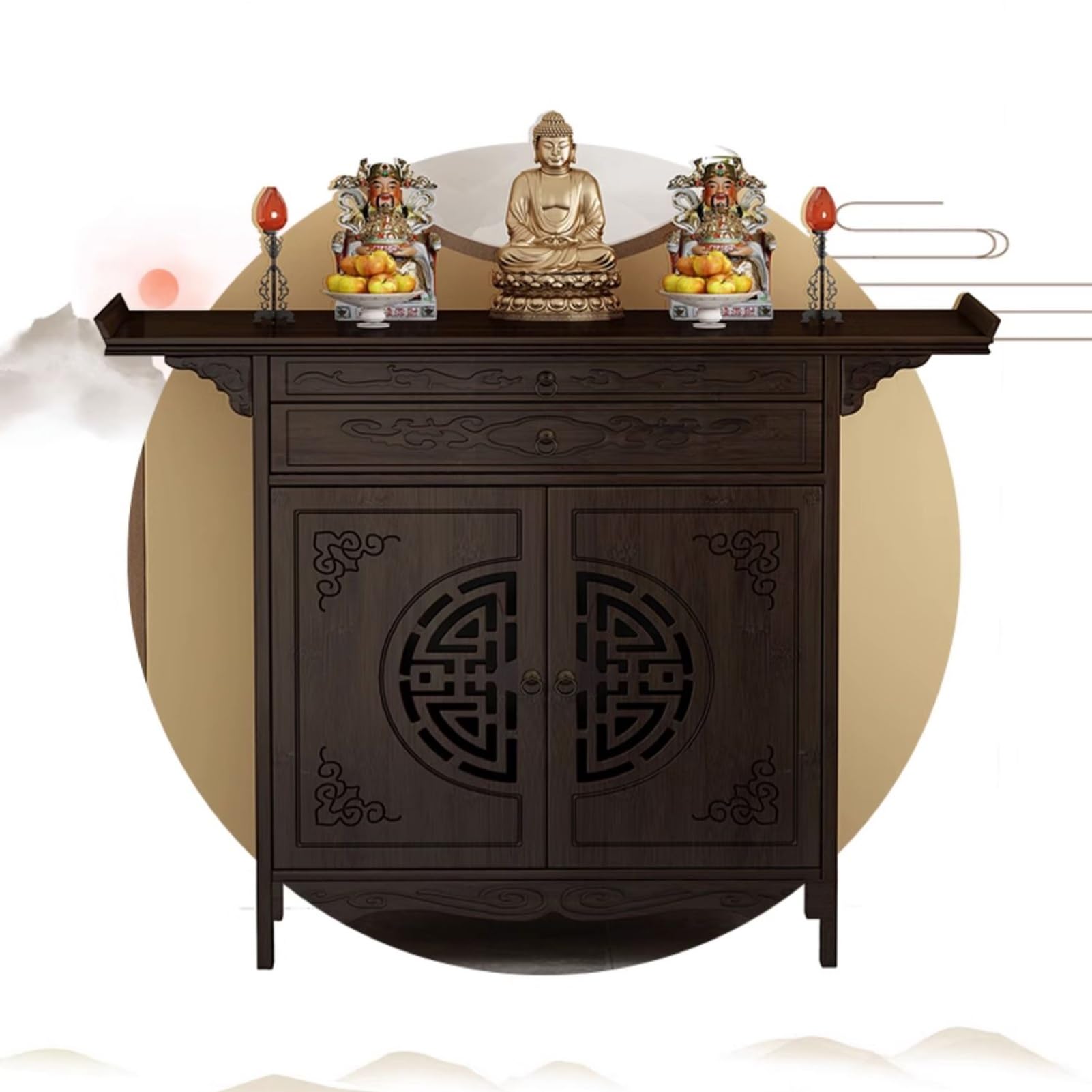 Moderner Gebetsaltar, Meditationstisch mit Stauraum, Gebetsschrank für Zuhause, für Puja, Wahrsagerei, Anbetung, zur Präsentation von Gefäßen, Pflanzen und Büchern (120 x 40 x 100 cm / 47,5 x 16 x 3