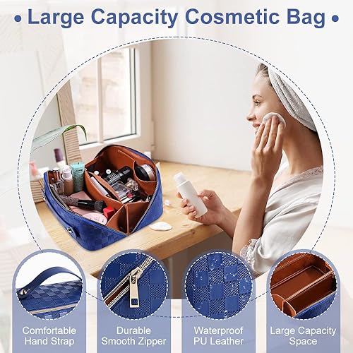 Miniatura 6 de Cessfle Bolsa de maquillaje de viaje, bolsa de maquillaje a cuadros, bolsa de cosméticos de gran capacidad, bolsa de maquillaje paralela, bolsas de