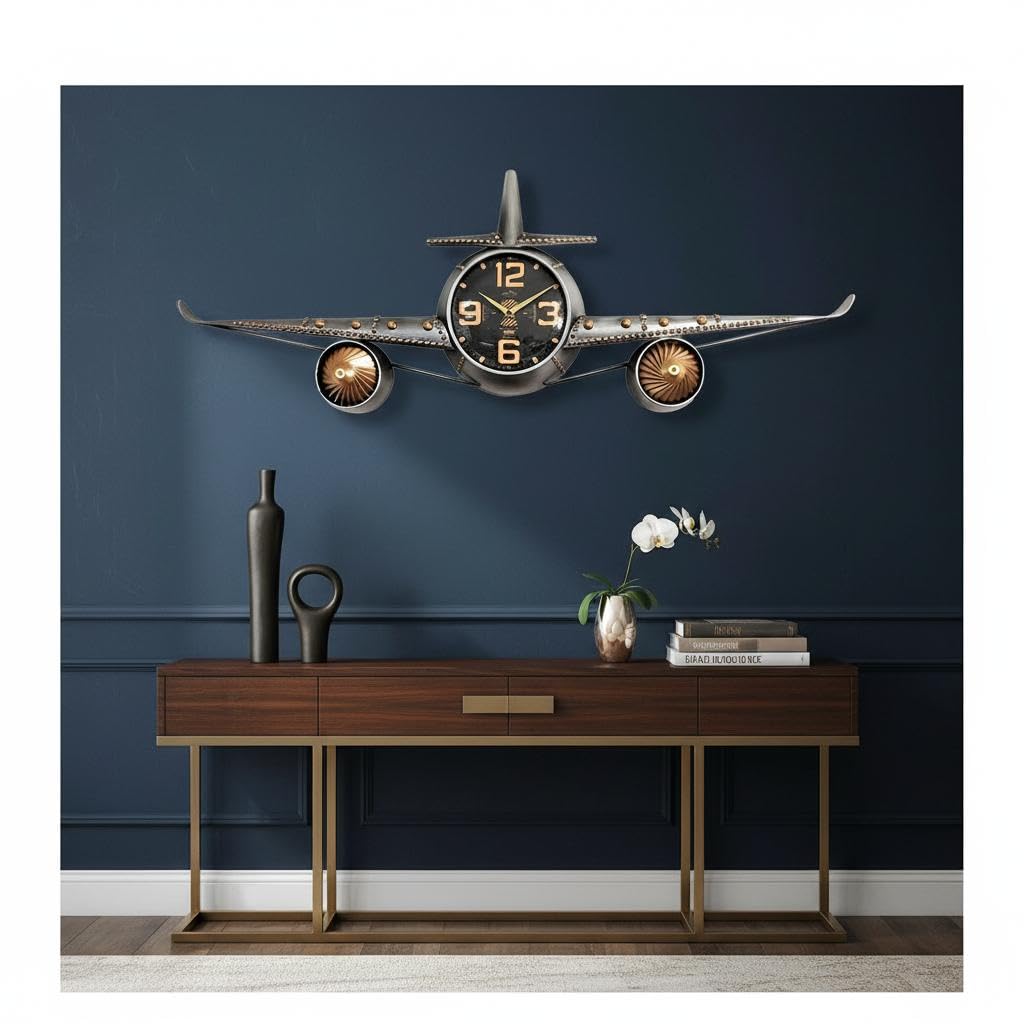Reloj de Metal Estilo avión con Detalles Vintage y Esfera Negra