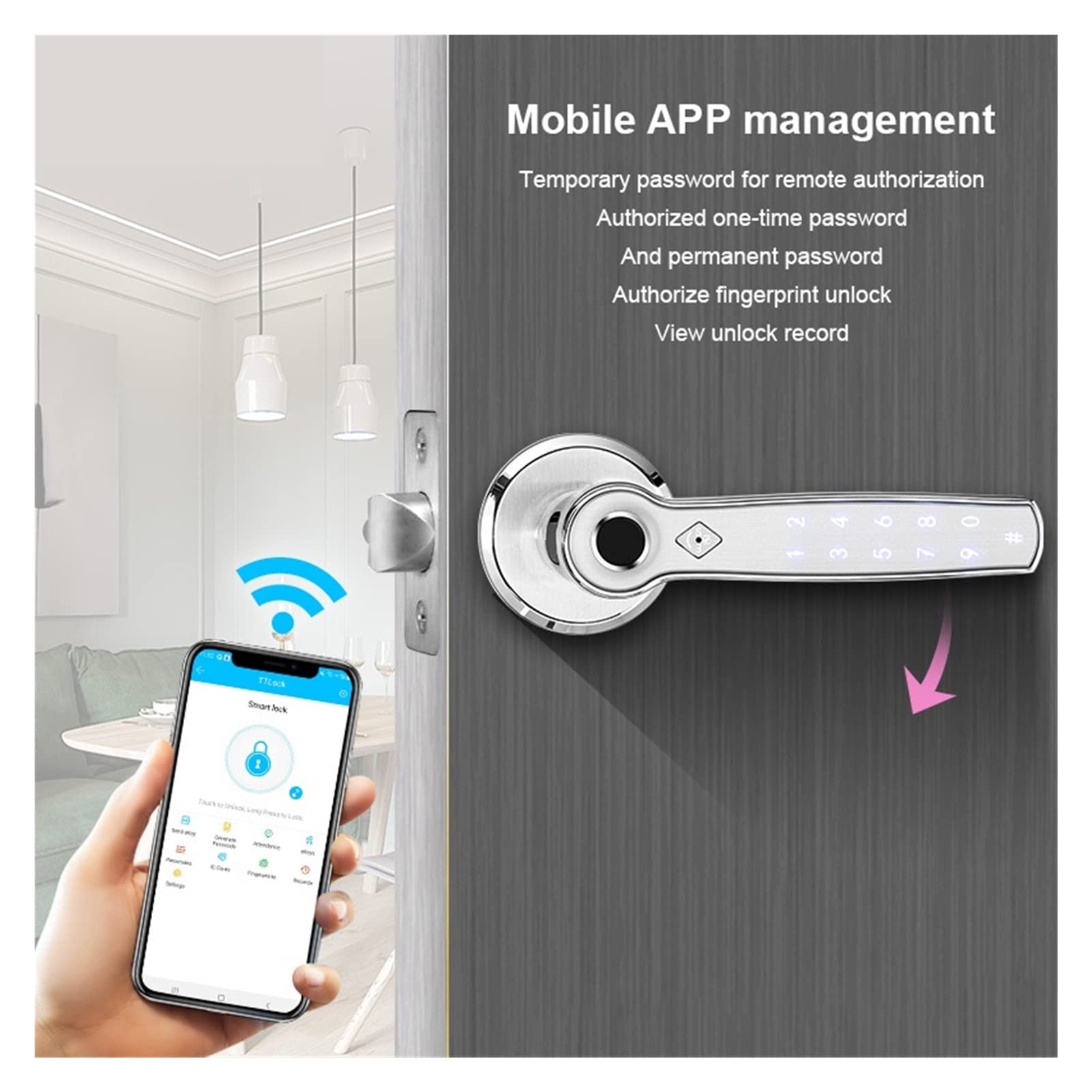 inteligentny Zamek, Smart Bluetooth Lock odcisk palca Tt Zamknij biometrię blokadę drzwi palców do domu/hotelu/biura blokada