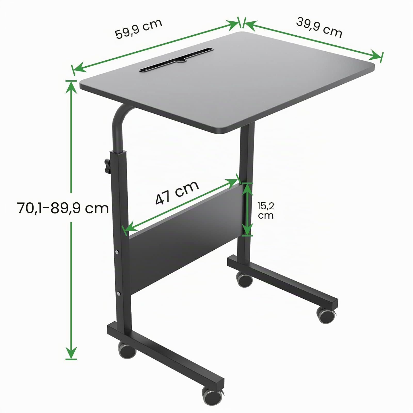 SogesPower Mesa Auxiliar, Mesa Auxiliar Pequeña, con 4 Ruedas giratorias, Altura Ajustable, Escritorio de Ordenador en Forma de C, Con Soporte para Tableta, Tamaño: 60*40*(71-90) CM