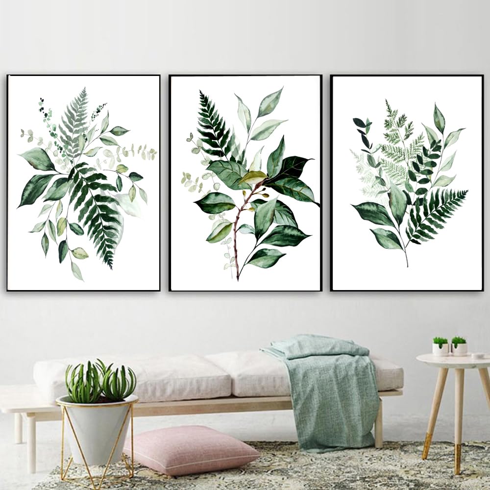 WBYZAC Wall Pictures-Green Leaves Wall Art Decor Canvas Painting Modern Plant Leaf Posters Nordic Living Room Bedroom Kitchen Picture Home Decoration-40 * 50cm*3PCS (No Frame)