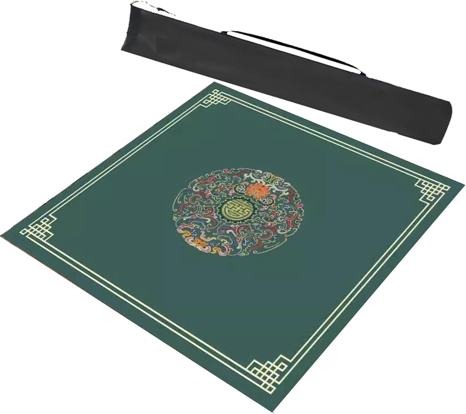 mahjong set, Mahjong Mat with Storage Bag, Anti Slip and Noise Reduction Mahjong Table Mat, Soft Durable Game Table Cover for Mahjong Poker Cards (Color : Green, Size : 27.6x27.6inch/70x70cm)(Black,39