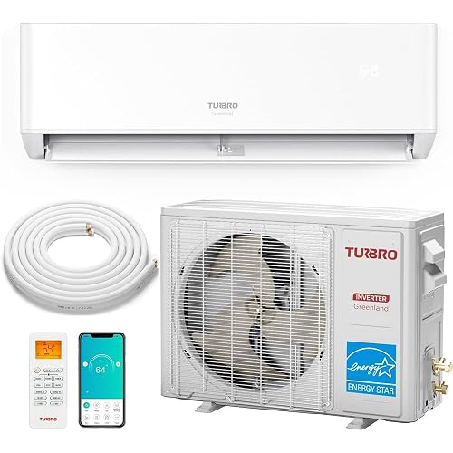 TURBRO 12,000 BTU Ductless Mini Split Inverter AC with Heat Pump, 22 SEER2, 115V, Energy Star, WiFi-Enabled, Cools up to 750 Sq.Ft, R454B, Greenland Series