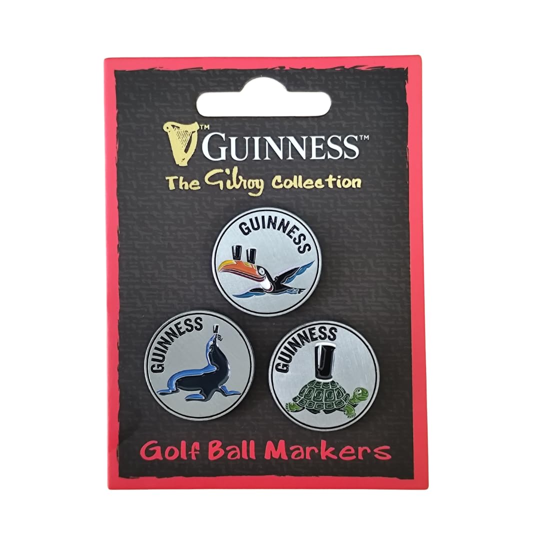 Guinness Gilroy Collection Golf Ball Markers – 3 Pack – Toucan, Sea Lion & Tortoise Designs