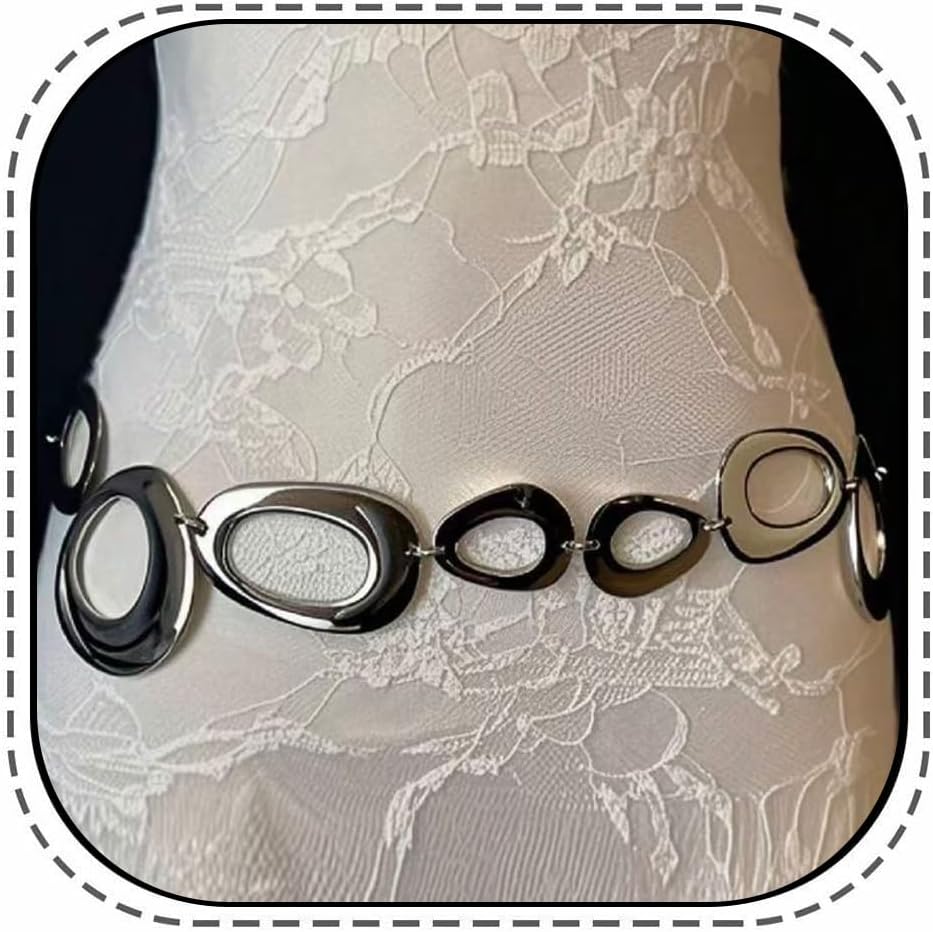 Irregular Circle Waist Chain Belt - Punk Gothic Crossover Body Chains Tassel for Women Girl (Silver)