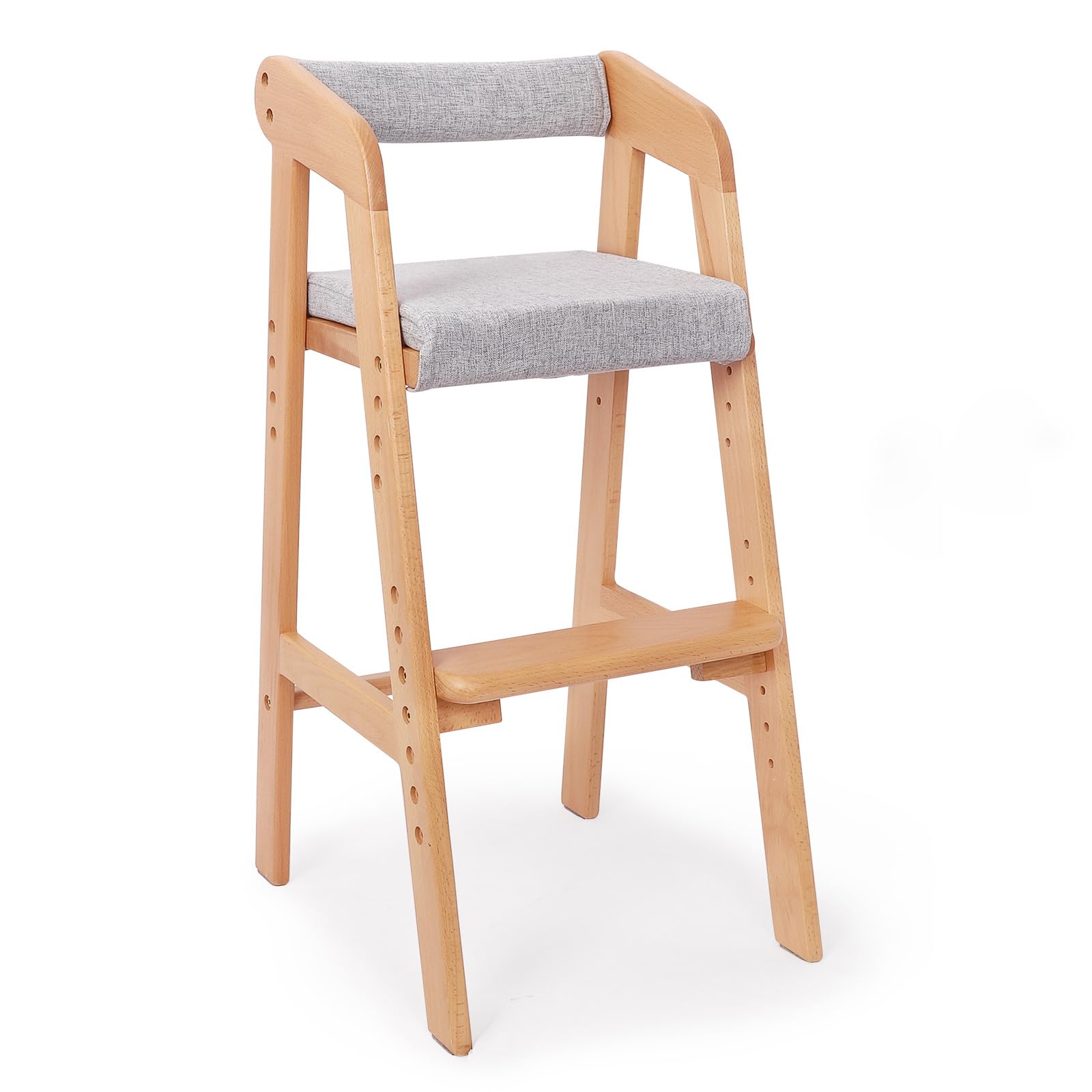 YOLEO Mitwachsender Kinderstuhl aus Holz, höhenverstellbar, ergonomischer Sitzstuhl für Kinder bis 12 Jahre, Buche, für Lernen & Tisch (mit Kissen)