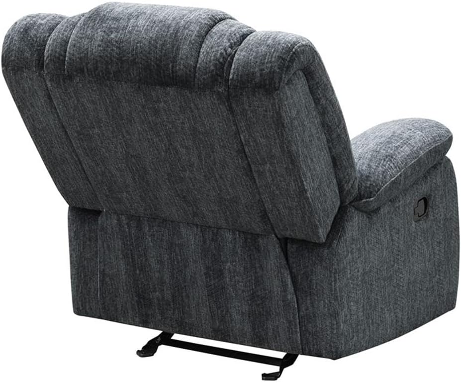 Pemberly Row Misty Storm Manual Glider Reclining Sofa Set, Velvet Upholstery, Bucket Seats, Bustle-Back Pillow Headrest, Built-in Storage Console with Cup Holders, 83.5" W Sofa, 39.5" W Chair for
