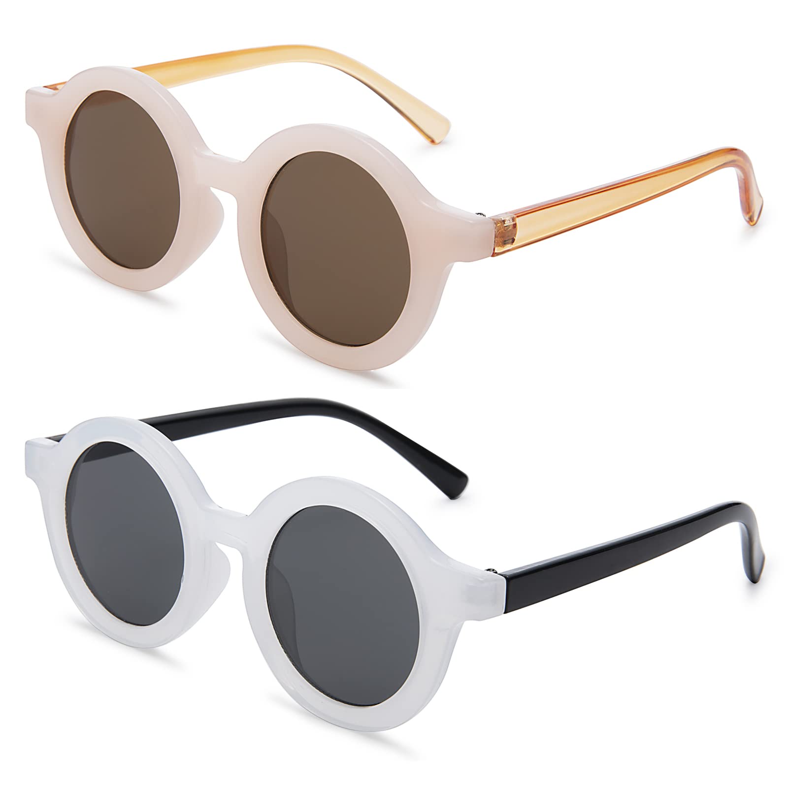 BouryoCute Round Sunglasses for Kids Flexible Rubber Frame for Toddler Age 2-8 UV400 Protection