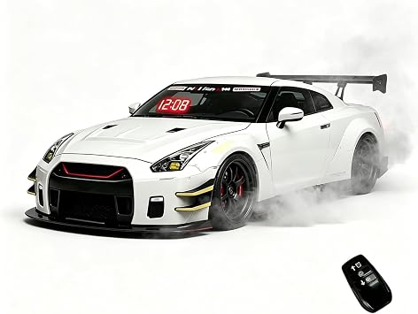Car Alarm Clock, Sports Car Alarm Clock with Remote Control, Hypercar Model with with Time Display, Desk Decor with Exhaust Light Effects White