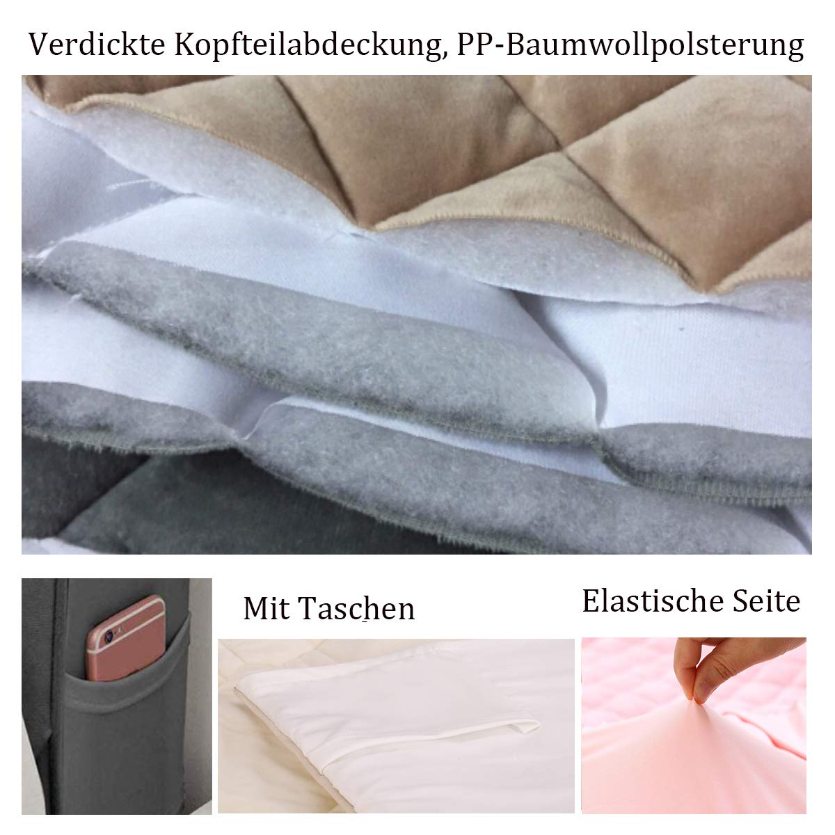 Kopfteil Husse/Bezug, Bettkopfteil Hussen Staubdichte Bett Kopfteilbezug Verdicken Samt Einfarbig Kopfbedeckungen Elastische All-Inclusive Bett Kopf Abdeckung Gray 140cmx73cm