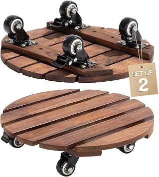 2-Pack 14 Inch Acacia Wood Plant Caddy with Wheels Heavy-Duty Plant Dolly with 264 Lbs Capacity, 360 Lockable Wheels for Large Plant Pots, Heavy Objects, Ideal for Indoor and Outdoor Use