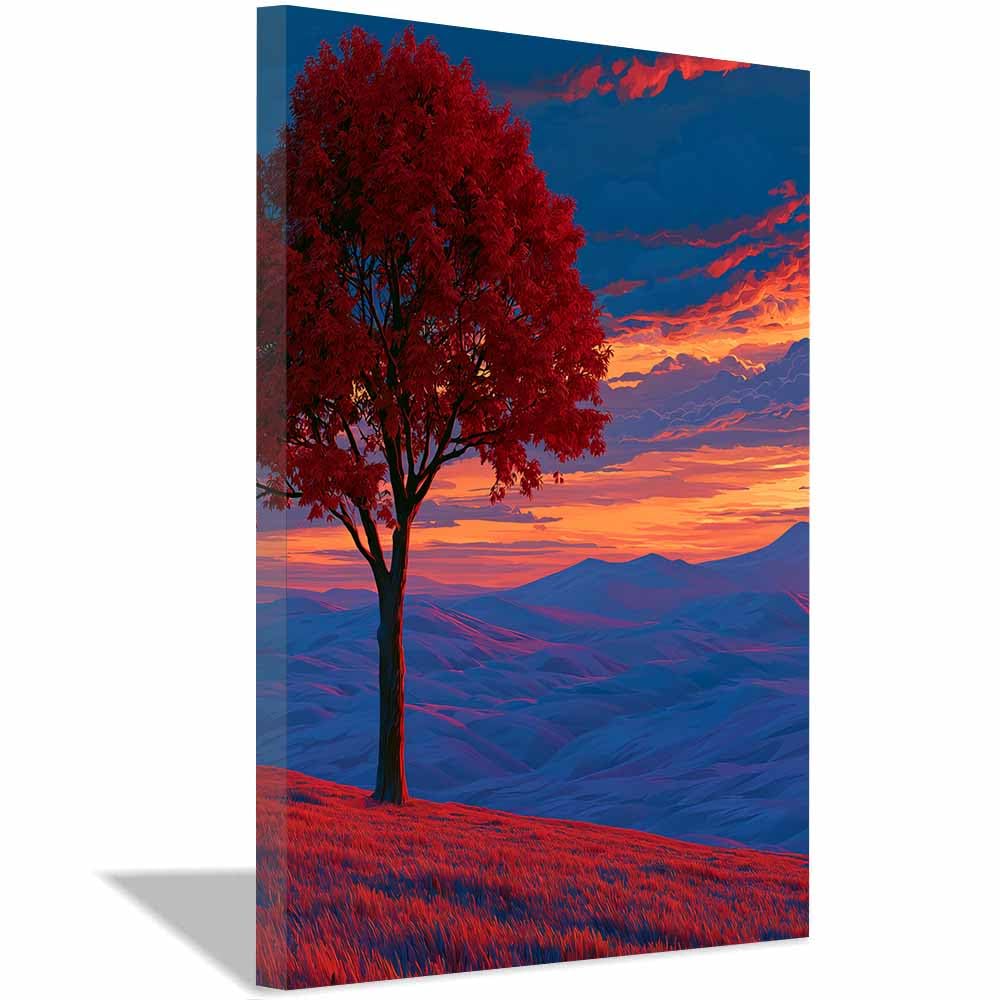HOQIU Wall Pictures Minimal Blues Abstract Tree tree poster, landscape wall art, for Living Room Bedroom Bathroom.(Multicolor)-60x80cm Framed