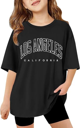 T Shirt for Teen Girls Fashion New York Letter Graphic Print Shirts Pullover Short Sleeve Cute Shirt Kids Tops