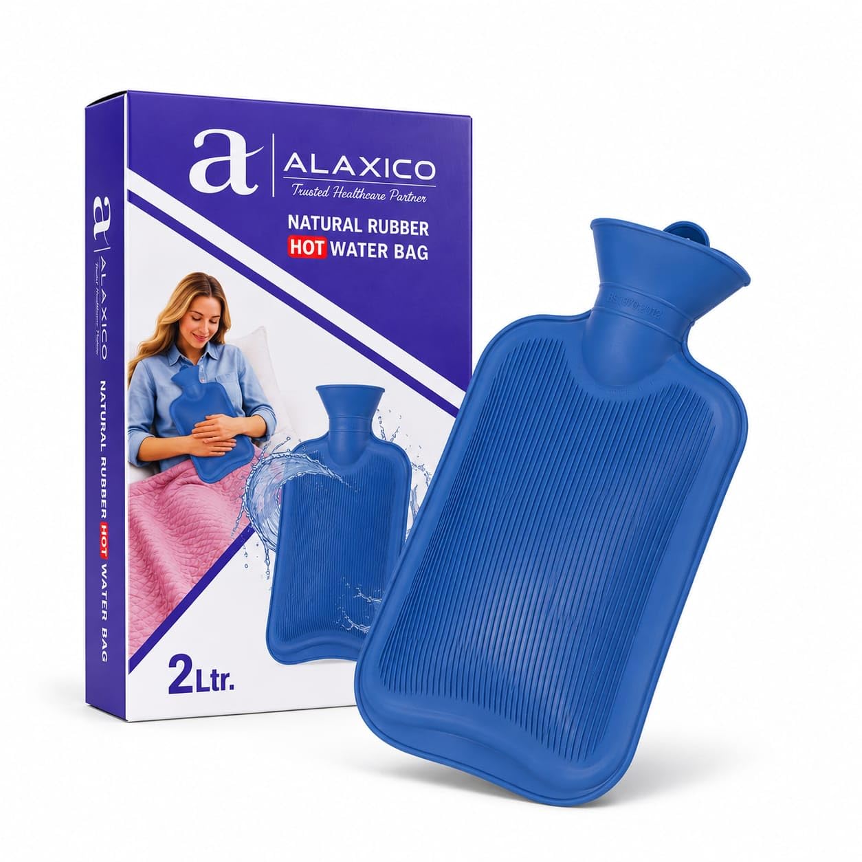 Hot Water Bottle | Rubber Heat Bag With Screw Cap | Large Mouth Design | Reusable Warm Water Bottle | Home Comfort Heating Accessory | Blue-image-49