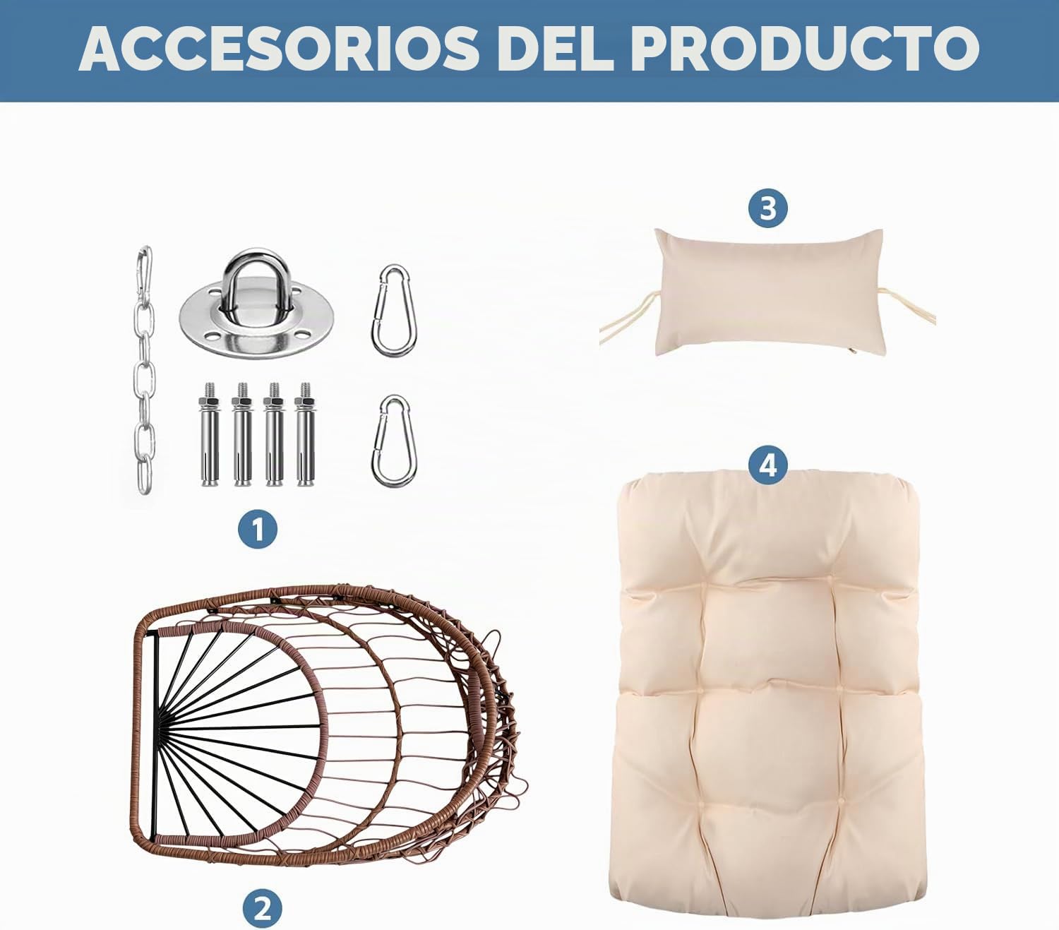 Goutime Silla Colgante de Huevo con cojín Resistente a los Rayos UV, Silla oscilante Plegable con Capacidad de 204KG para Interiores y Exteriores, jardín, Patio Trasero (Marrón Rojizo sin Soporte) | Silla oscilante plegable con forma de huevo, cojín inclu