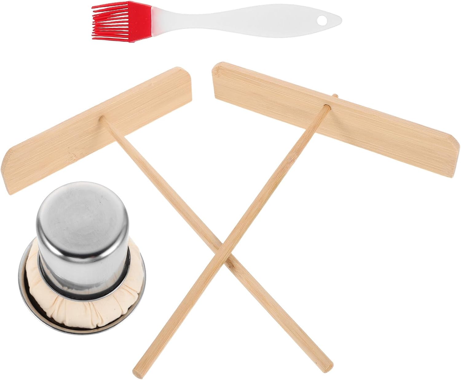 Mikinona Pancake Spreader and Basting Oil Brush Set, Natural Crepe Batter Spreader with Large and Small T-shaped Oil Wipers, Kitchen Tool for Family Cooking and Crepe Making