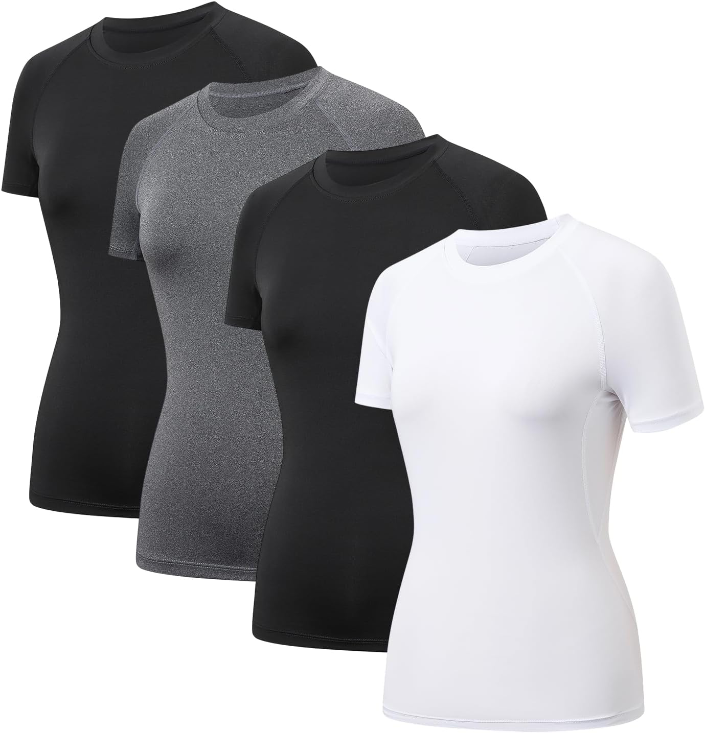 HYCOPROT 4 Pack Women's Compression Shirt Short Sleeve Quick Dry Workout Tops Baselayer Athletic T Shirt Yoga Gym Running