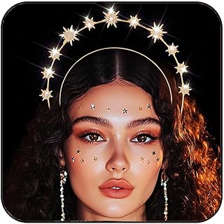 CAKURE Crystal Halo Headband Gold Star Goddess Headpiece Rhinestone Bridal Wedding Headband Hair Accessories for Women