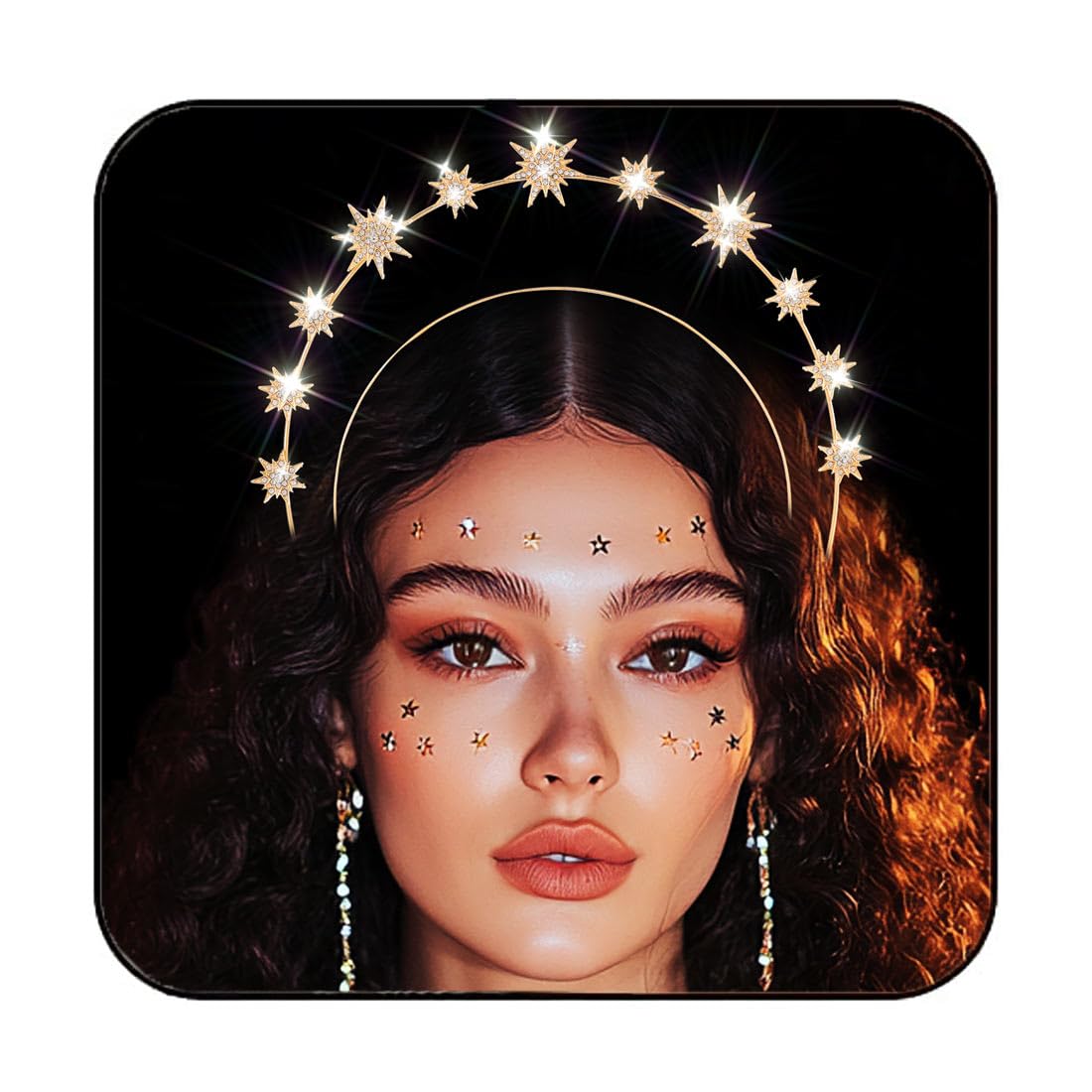 CAKURE Star Halo Crown Headband Rhinestone Gold Goddess Headpiece Metal Mary Celestial Crowns Bride Wedding Hair Accessories for Women, Alloy, Rhinestone