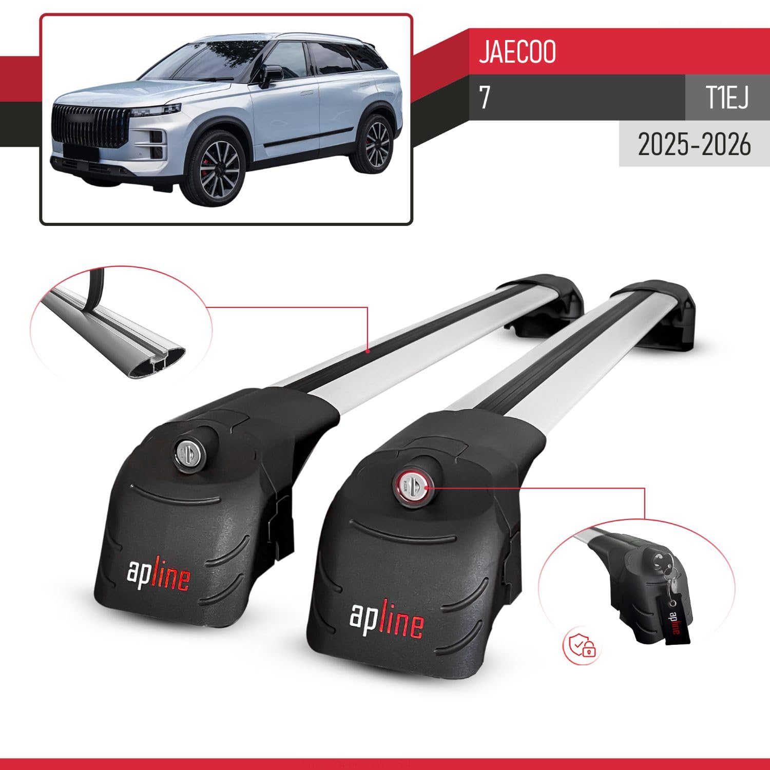 Compatible con JAECOO 7 (T1EJ) 2025-2026 Modelo Ace-2 Barra de Techo Auto Portaequipajes Barras Transversales Gris Aluminio 2 Barras