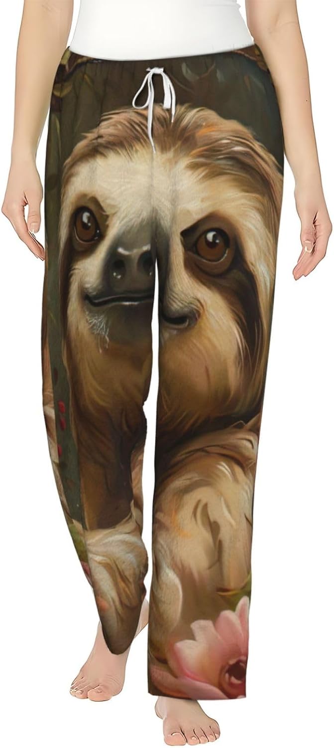 Cute Sloth Print Fashion Cozy Womens Flannel Pajama Pants,Perfect For Christmas And Everyday Wear