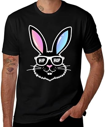 Men and Women Graphic Tee Casual Easter Bunny Hip Hop Shirt